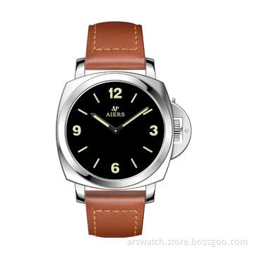 New arrival stainless steel watches for men, brown real leather strap, Swiss movement
